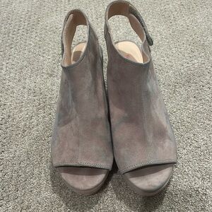 Sacha London Leather Suede Peep Toe Wedge Sandals